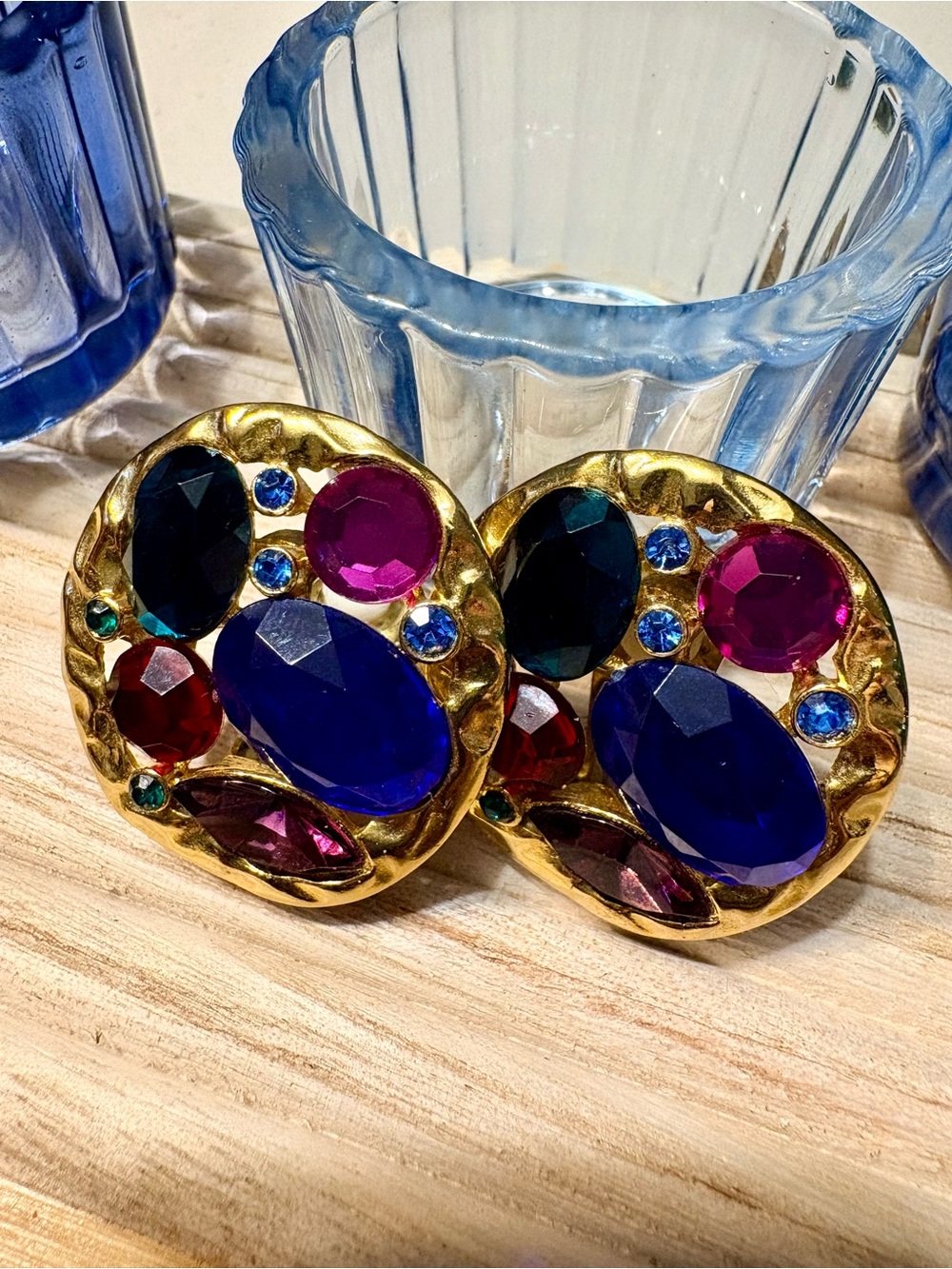 Gorgeous vintage multicolor rhinestone clip earrings